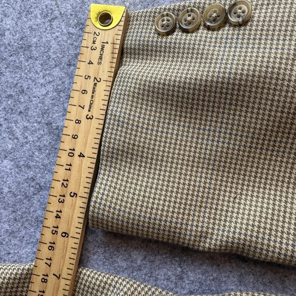Club Room Mens Blazer Sport Coat Tan Brown Houndstooth Plaid Macy's 2-Button 44R